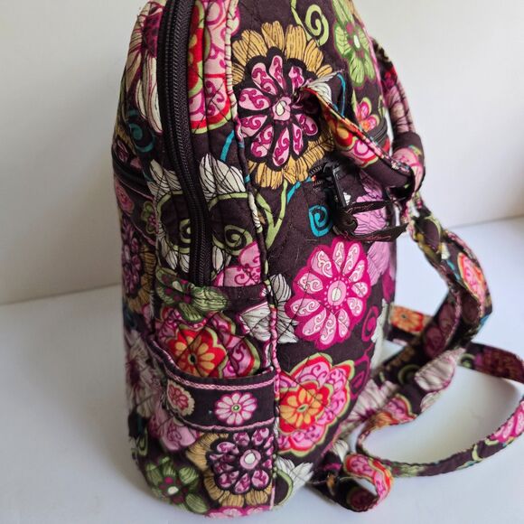Vera Bradley Maggie in Mod Brown/Pink Quilted Floral Zipper Backpack 12” by 9” - Picture 5 of 8